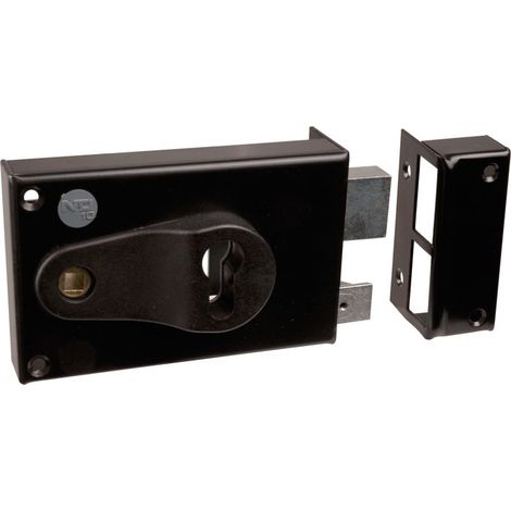 DOM – Serrure multipoint en applique noire droite à fouillot – Clé I – Axe de 52 à 70 mm – Pour portes jusqu'à 60 mm d'épaisseur (1/10)