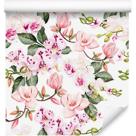 Papel pintado con motivos de orquídeas para salón y dormitorio, 50x1000 cm. (1/5)