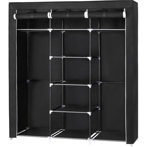 SONGMICS Armadio in Tessuto, Guardaroba Pieghevole con Barra di Sospensione, Appendiabiti, Scaffale per Borse, Giocattoli, Scarpe, Soggiorno, Camera da Letto, 150 x 45 x 175 cm, Nero RYG12B (1/5)