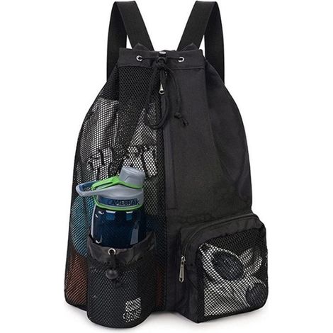 Sac à dos en filet cordon de serrage avec pochette étanche pour la natation, salle sport et plage (1/5)