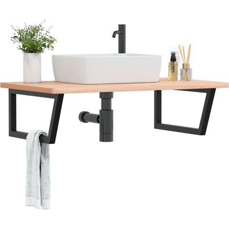 Waschbeckenregal Wandmontage Stahl und Massivholz Buche