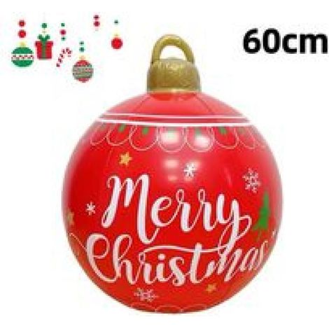 23,6 Zoll riesige aufblasbare Weihnachtskugel, Weihnachtsbuchstaben, Schneeflocke, aufblasbare Dekorationen, PVC, aufblasbare Ornamente für Weihnachtsbaum, Hof, Rasen, Veranda, Winterurlaub, Frohe Wei