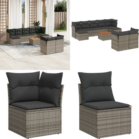 10-tlg. Garten-Sofagarnitur mit Kissen Grau Poly Rattan - Gartenmöbel - Outdoor Möbel - Rattan Gartenmöbel - PE-Rattan - Esstisch Set - Home & Living (1/5)