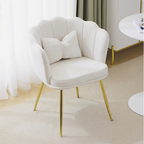 Silla de diseño en terciopelo beige, lote de 6, respaldo pétalo, patas metálicas doradas DESVIAE (1/5)