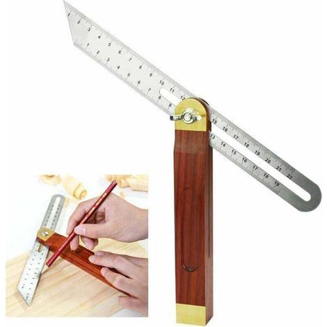 Fausse Equerre Menuisier en Acier Inoxydable et Bois 200mm Fausse Equerre à Manche 0 à 360 Degrés Durable Carrés de Menuiserie Échelle Double Face pour Ingénieur Dessinateur Menuisier