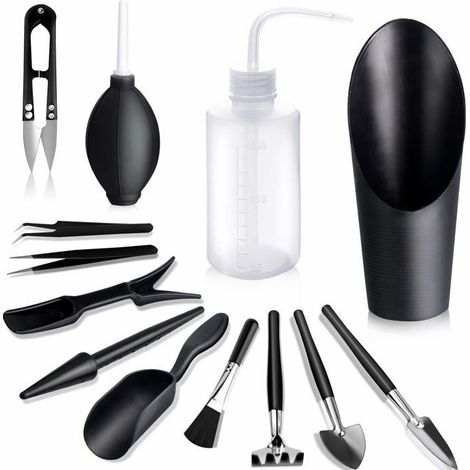 BelleRise - Succulent plant tools, 13-piece mini gardening tool set, transplanting tool set, mini succulent plant care set, black. (1/5)