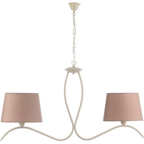 Lustre 2 lumières en métal ivoire et abat-jour ovales en tissu couleur taupe (1/4)