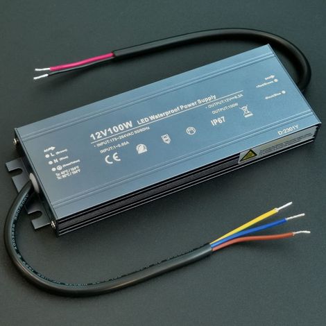 Transformateur 220v 12v 100W, Transformateur LED Ultra-Mince Étanche IP67 Alimentation 12V Convient aux Bande LED, Panneaux d'Affichage, 8,5A (1/5)