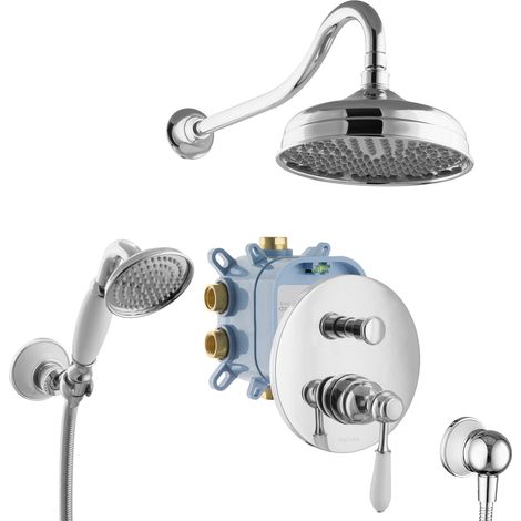PaulGurkes Duschsystem Unterputz Nostalgie Retro Einhandmischer Regendusche Komplett Set (1/5)