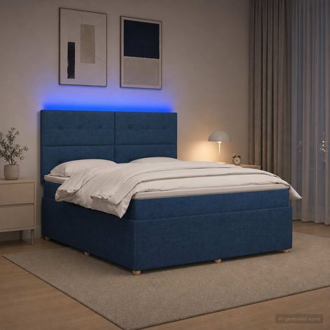 vidaXL Lit boxspring LED avec matelas Bleu 180 x 200 cm Tissu (1/5)