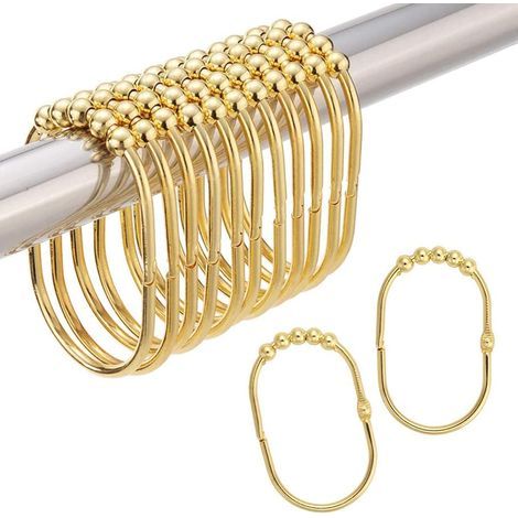 Anillas doradas para cortinas de ducha, ganchos para cortinas de ducha, ganchos de metal inoxidable para cortinas de ducha, anillas anchas para barras de ducha de baño. (1/5)