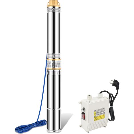 Randaco Pompa sommergibile per pozzi profondi, 1100W, 4.000l/h Pompa per pozzi, prevalenza massima 81m, acciaio inossidabile, con scatola di comando