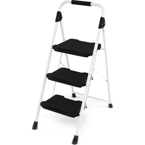 Escalera plegable de 3 peldaños con pasamanos y peldaños antideslizantes
