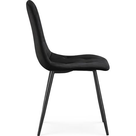 Lot de 6 Chaises en velours matelassées MILO Noires pieds noirs (1/5)