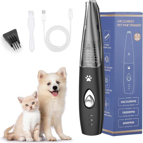 Tondeuse Chien, Tondeuse Patte Chien Entre Coussinets avec Aspiration de Poils, Rechargeable par USB, 2 Vitesses, Faible Bruit, Tondeuse Animaux Silencieuse pour Pattes, Oreilles, Yeux, Visage (1/5)
