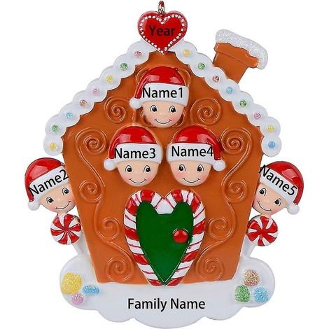 Décorations de Noël Custom House Famille de 5 personnes - Personnalisation gratuite (1/5)