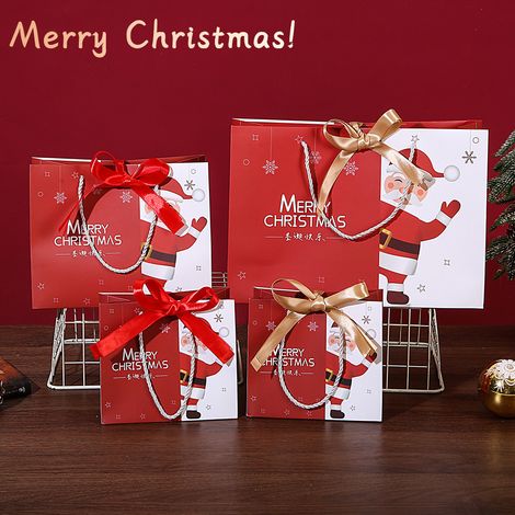 Sachets cadeaux de Noël 25 x 20 x 12,5 cm avec cordon de serrage, lot de 6, sachets pour emballer des friandises de Noël, sachets cadeaux pour les fêtes de Noël, sachets à bonbons avec nœuds (1/3)