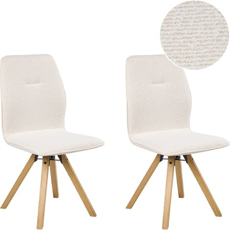 Conjunto de 2 sillas de comedor base giratoria sin reposabrazos tapizadas en bouclé patas de madera blanco crema Alkali