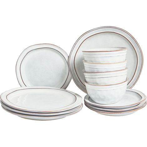Set of 12 Dinnerware CHIVES Stoneware Light Grey