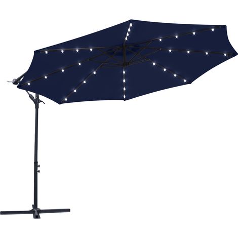 3M LED Garden Banana Parasol Patio Hanging Umbrella Sun Shade Cantilever Blue (1/5)