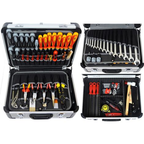Boîte à outils en aluminium 41889 – Malette complète avec 1 pince multiprise, 15 clés mixtes, 10 clés mâles – Pour professionnels – Famex (1/5)