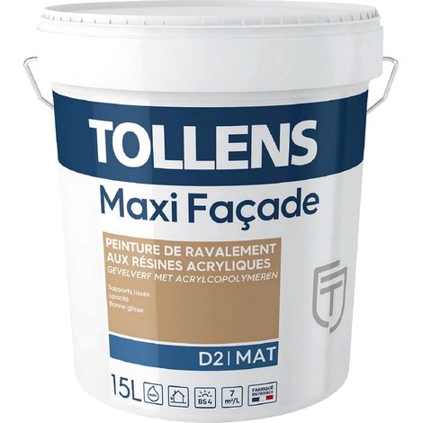 Tollens – Peinture acrylique mate garnissante pour façades extérieures – 15 L – Résistante aux intempéries – Lessivable