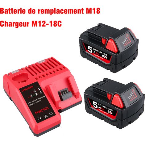 Milwaukee M18 2 x 5,0 Ah Ersatzakku und Ladegerät-Set, kompatibel mit Milwaukee M18 Akku-Elektrowerkzeugen, 18 V Lithium-Akku 48-11-1850 48-11-1840 48-11-1860 (1/5)