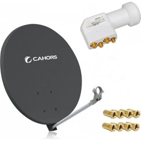 Parabole Satellite - CAHORS - SMC 80CM - LNB Quad - Gris Anthracite - Résistante aux intempéries