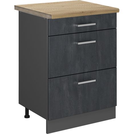Meuble cuisine R-Line, Béton noir, 60cm PT Chêne, Vicco (1/5)
