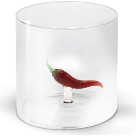 WD LifeStyle Bicchiere Vetro Borosilicato Cc 250 ml Decoro Peperoncino