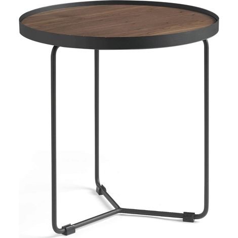 Table d'appoint ronde structure en métal plateau en noyer - Noyer (1/5)