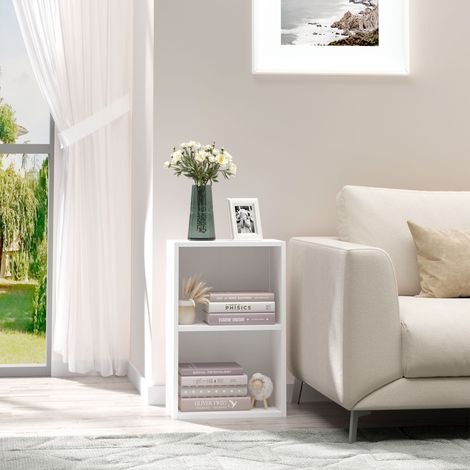 Bibliothèque basse en bois. Meuble multifonctionnel au design blanc moderne avec étagère réglable, 40 x 24 x 61 cm. (1/5)