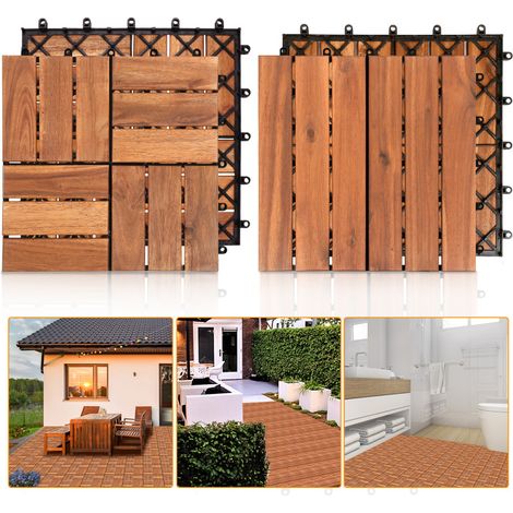 SWANEW Piastrella in legno di acacia 30 x 30 cm Piastrelle per terrazze Sistema a incastro Piastrelle a incastro per esterni Balcone Piastrelle per terrazze Legno,resistente Antiscivolo 55x