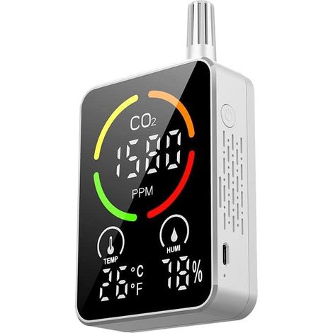Détecteur de CO2 Moniteur de qualité de l'air Compteur de CO2 Température Humidité Capteur NDIR Compteur de dioxyde de Carbone Testeur de Concentration avec Alarme (Color : Blanc, Size : Type) (1/5)