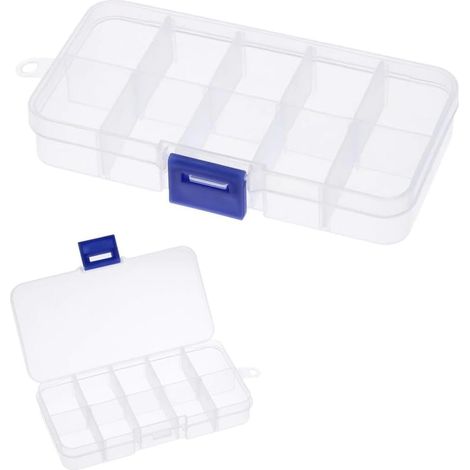 2pcs Plastik Sortierbox - Sortimentskasten stabile Verstellbare Schmuck Organizer Box Verstellbare Kunststoff-Sortierbox, 10 Fächern, mit Deckel Aufbewahrung von Schrauben,Perlen,Ohrringen (1/5)