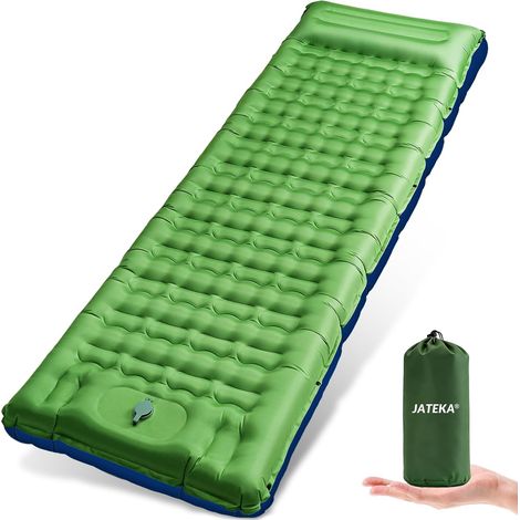 Matelas Gonflable 1 Place, Matelas Camping Gonflable Ultra Léger avec Oreiller et Pompe à Pied intégrée, Matelas Gonflable Extra-épais Résistant à l'Eau Portable pour Randonnée/Tente Bleu Verdâtre