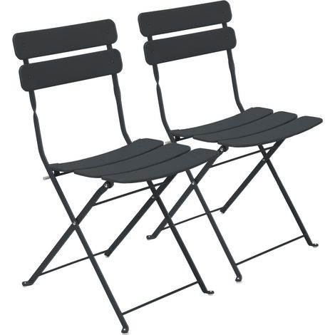 Lot de deux chaises pliantes en acier gris anthracite (1/5)