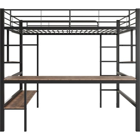 Letto a soppalco 90 x 200 cm in metallo nero con scrivania, ripiani e libreria (1/5)