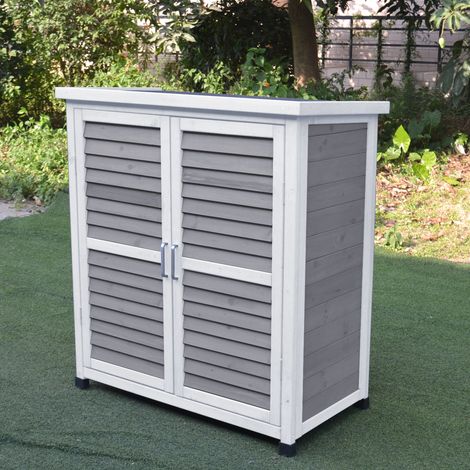 Leco Holz Gartenschrank "Momo", grau-weiß, 87 x 47 x 95 cm (L x B x H) (1/5)
