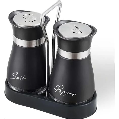 Ensemble salière et poivrière avec base verre et support stabilisateur, cuisine, table, camping, barbecues. (1/5)