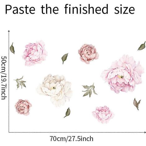 Sticker mural pivoine pour salon, motif pivoine et roses, 60 x 40 cm (23,6 x 15,7 pouces) (1/3)