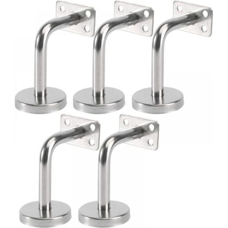 Juego de 5 soportes de pasamanos de acero inoxidable - Soportes de pasamanos de pared para escaleras interiores y exteriores, barandilla de escalera de madera, pasamanos de escalera (6 x 8 x 5 cm/2,7  (1/4)