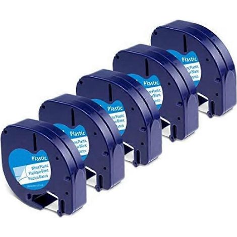 Lot de 5 rouleaux de ruban pour imprimante d'étiquettes DYMO LetraTag, recharge plastique 91331, ruban d'étiquettes compatible noir sur blanc (1/5)