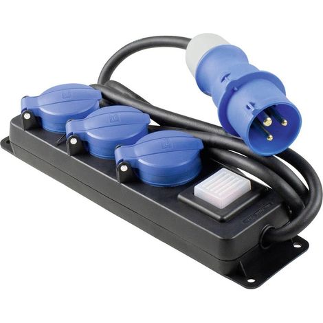 Multiprise 3 Prises avec Interrupteur Fiche CEE 3 Broches 3 Prises de Contact de Protection avec couvercles à Rabat Câble de 1,5 m Multiprise pour Camping 230 V 16 A IP44