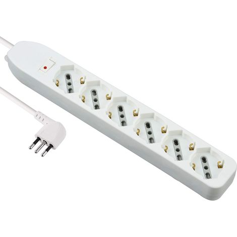 Multiprise 6 Prises polyvalentes, câble 1,5 m, fiche Petite 10 A, Blanc, 6 Posti (1/4)