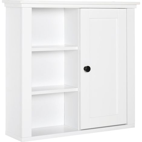 Armoire Murale de Salle de Bain Meuble Suspendu WC Placard 1 Porte 3 niches dim. 53L x 14,5l x 50,5H cm en bois Blanc (1/5)