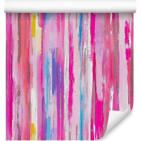 Papel pintado con diseño de pinceladas en tonos rosa y morado, 50x1000 cm. (1/5)