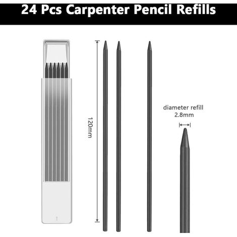 VURAHOME - 24 Mines de 2,8 mm pour Crayon de Menuisier, Recharges de Crayons de Charpentier Solides pour Batiments, Solide Marqueur de Trous Profonds Construction Crayon de Remplacement (1/3)