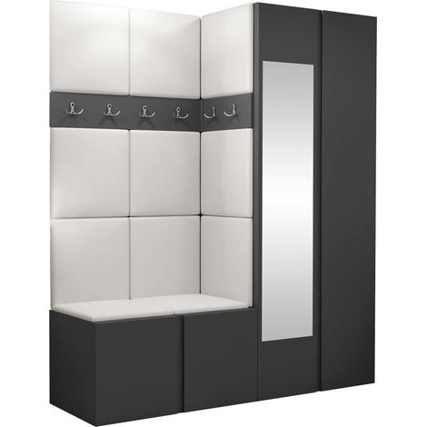 Meuble d'entrée Pinis X, Faux cuir Soft 017, 186x158x46cm, Disponible, Faux cuir, Stratifié, À poser, Murale