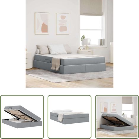 Staubett mit Matratze - Aufbewahrungsbett mit Matratze Hellgrau 140 x 200 cm Polyester (1/5)